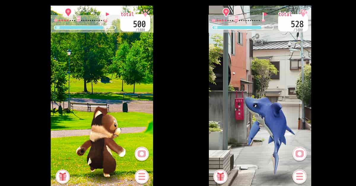 ARでペットとお散歩できるアプリ「Animal Pal」のペット出現イメージ