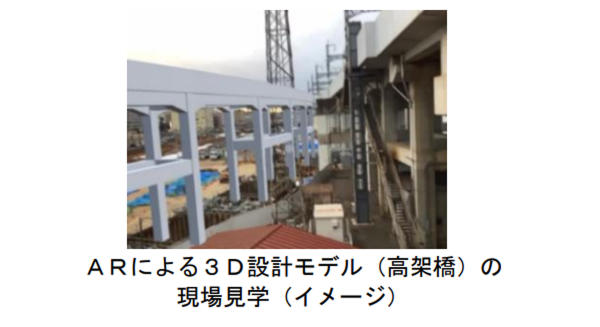 ARを活用した特別企画「福島駅で鉄道のお仕事体験」のARによる高架橋の現場見学イメージ