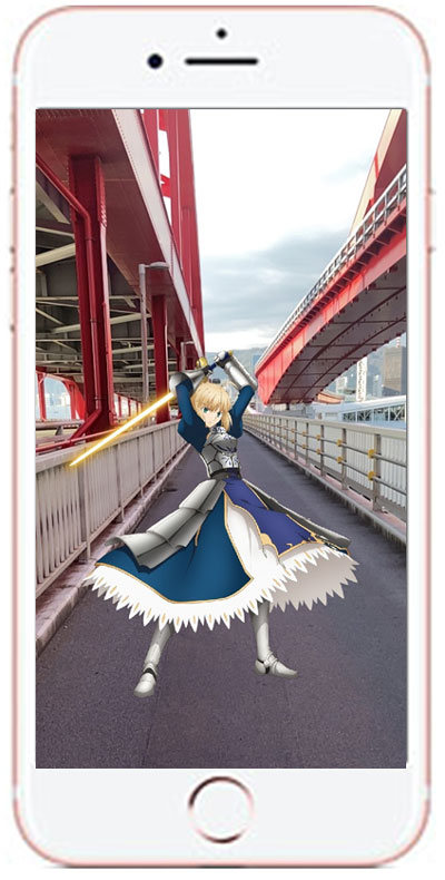 ARの姿で神戸大橋に登場したセイバー
