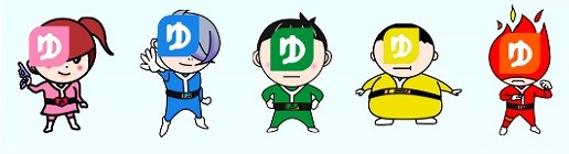 ゆうちょ銀行の決済アプリ「ゆうちょPay」公式キャラクター「ペイレンジャー」5人のイラスト