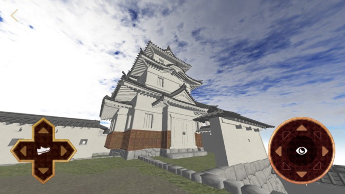 「延岡城アプリ 」を起動すると、CGで再現された城の全体図が画面内に登場