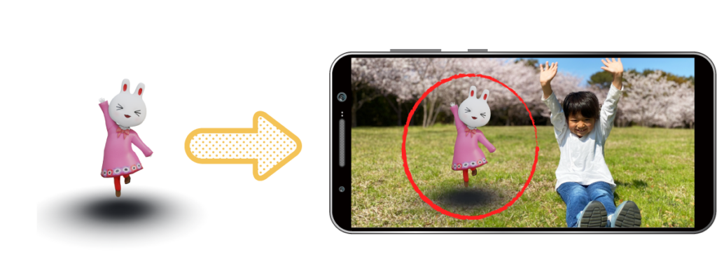 ARの空間認識を利用した技術ですぐそこにキャラクターが存在するような写真を撮影することができます。
