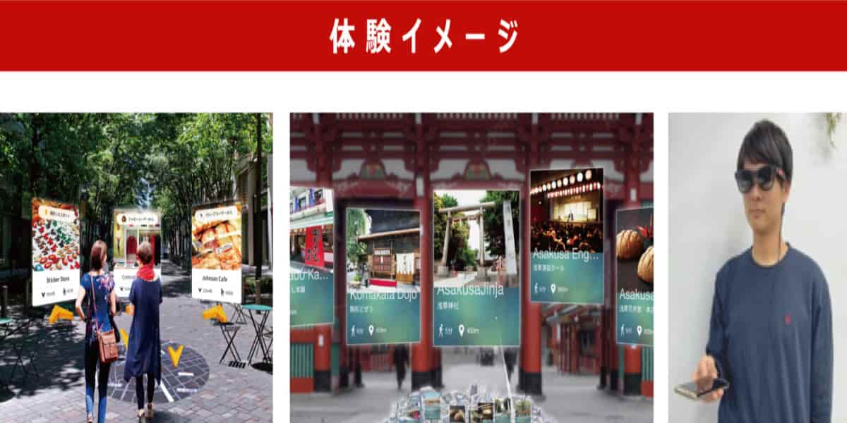 ARグラスをかけるとHIROSHIMA GATE PARK内スポット情報を見ることができる観光体験のイメージ