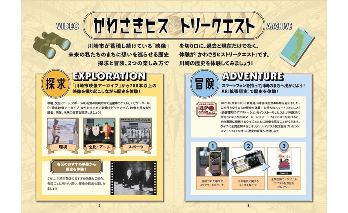 川崎市では、歴史映像とその活用を紹介した探検ブックとして「かわさきヒストリークエスト」を配布